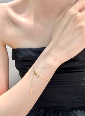 小红书爆款欧美复古风S925纯银幸运女神椭圆牌十字架手链显手细女