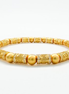 黄金同款轻珠宝纯银六字箴言转运珠手链精工镶钻高级感弹力线手饰