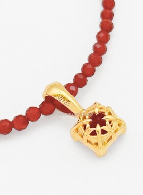 新中式复古轻奢高级感925银天然红玛瑙方钻红刚玉项链锁骨链小众