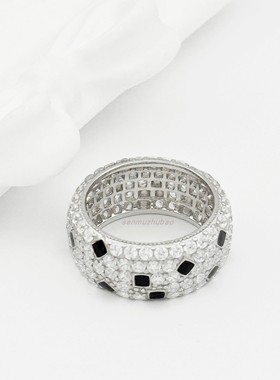 ins韩风独特时尚极简风冷淡风925纯银新款斑点斑马满钻戒指个性