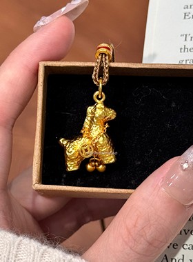 马年新中式复古黄铜马上有钱棕色编绳红钻抽拉项链国风生肖毛衣链