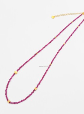 法式小众夏季沙滩度假风纯银红刚玉小花串珠项链多巴胺叠戴项链