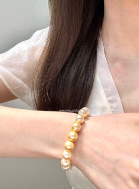 S925纯银民族风渐变黄色贝珠手链手串百搭简约设计感小众ins风