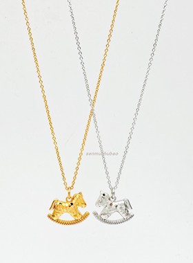 碎冰冰摇摇乐小木马项链耳钉套装