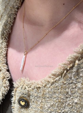 欧美设计琵琶珠珍珠吊坠项链时尚优雅个性独特纯银镀金轻奢毛衣链