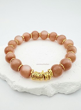 925纯银镀金天然太阳石盘缠手串