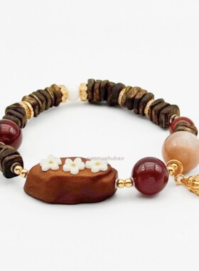 925银美拉德风新中式复古气质设计沉香猛犸石榴石月光石花朵手串