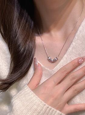 欧美风轻奢复古路路通S925纯银稻谷四叶草项链小众设计感宫廷风