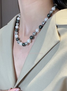 倪妮同款大溪地色系串珠项链水晶珍珠锁骨链轻奢设计混彩渐变小众