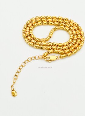 意大利切面车花工艺桶珠纯银项链