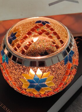 欧式马赛克玻璃烛台摆件