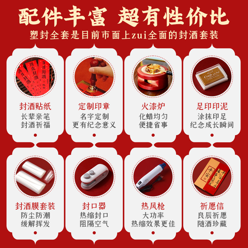 封酒贴纸宝宝满月百天周岁封酒条百日宴仪式封条飞天生肖专用套装