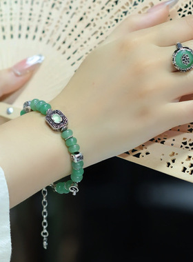 925银复古做旧扎基铜钱手串女小众设计复古民族风鱼纹珠流苏手链