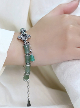 925银新中式复古风做旧牡丹花竹节手链女葫芦流苏小众高级感手串