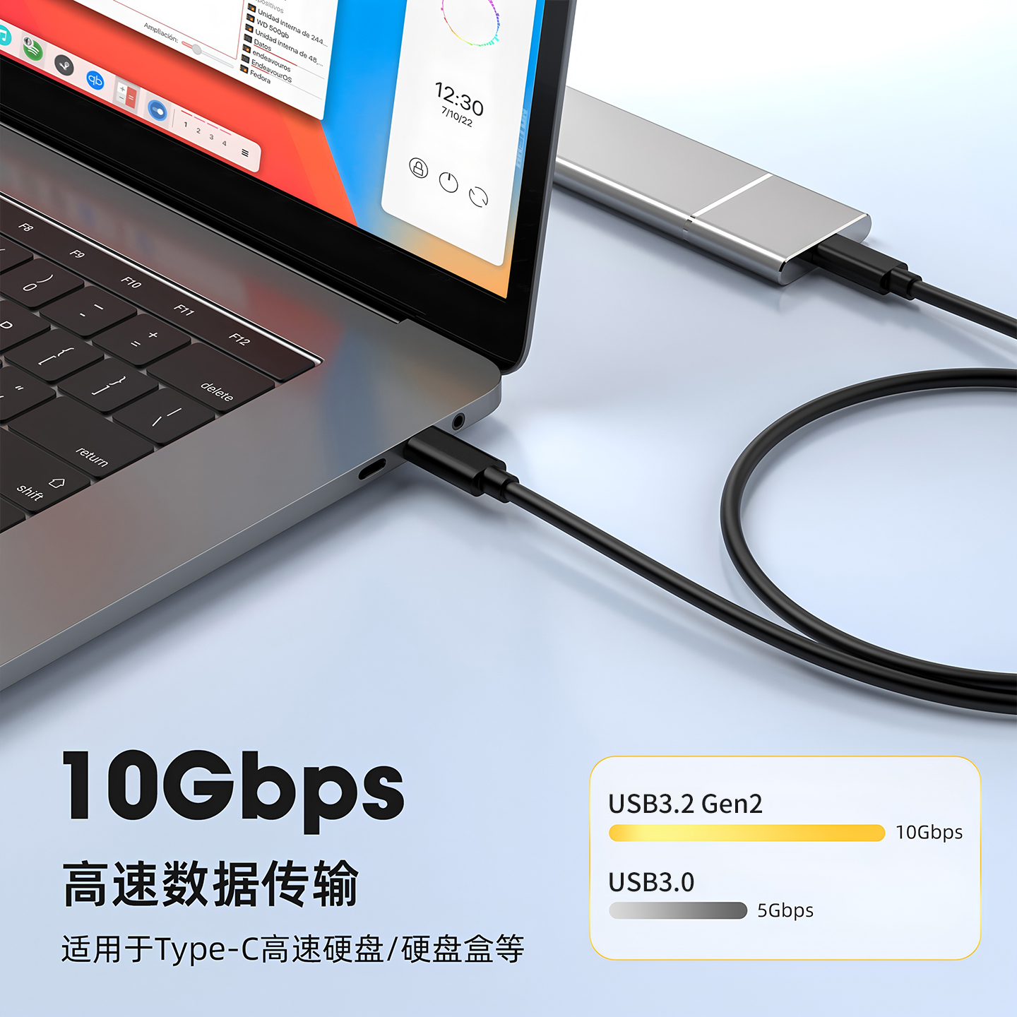 双头TYPE-C数据线USB3.2Gen2高速适用三星西数联想奥睿科固态移动硬盘盒电脑连接传输10Gbps手机PD快充3A短线 - 图0