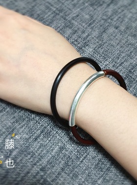 纯银管无节精细简约风鸡血藤手镯