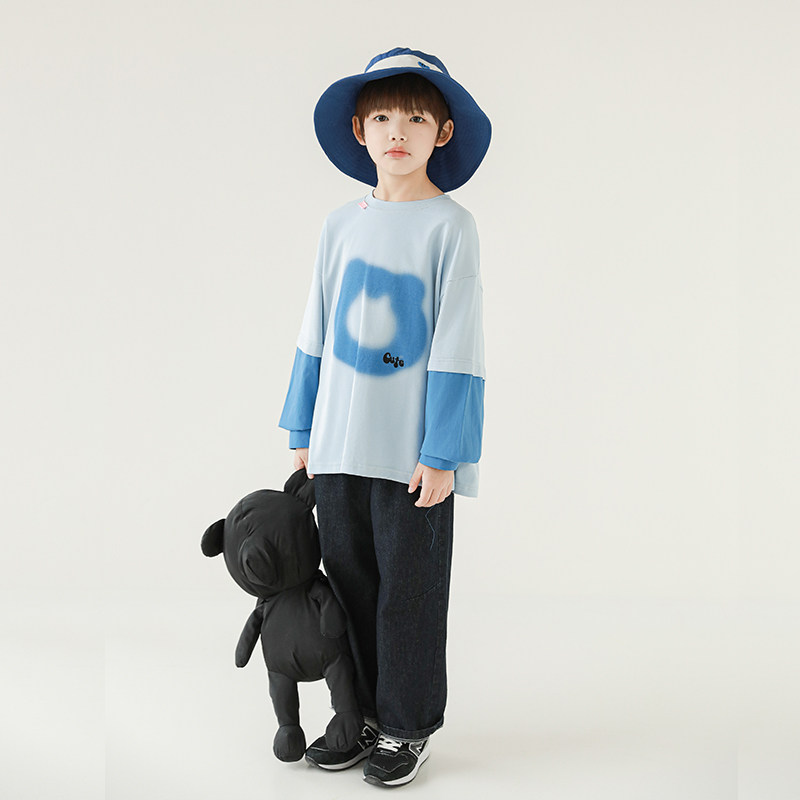 oddtails男童纯棉长袖t恤2025春季新款男大童打底衫儿童春装上衣,淘宝优惠券,粉丝福利购,淘宝优惠卷