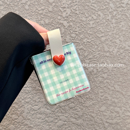 小清新绿粉格子适用华为puraX/pocket2手机壳荣耀MagicV指环扣ZFlip6/7透明保护套小米mixflip2外壳N3Flip女 - 图1