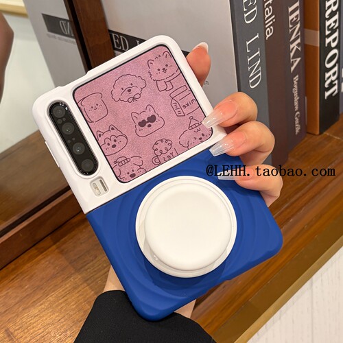 ins撞色波漾磁吸壳适用华为puraX手机壳新款小米mixflip2小折叠屏pocket2肤感三星zflip7/6磁吸支架荣耀V男女 - 图0