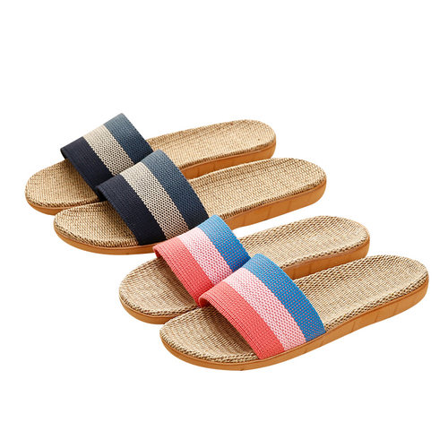 夏季草编藤编亚麻拖鞋家居男凉拖鞋女室内木地板凉拖家用待客防滑 - 图0