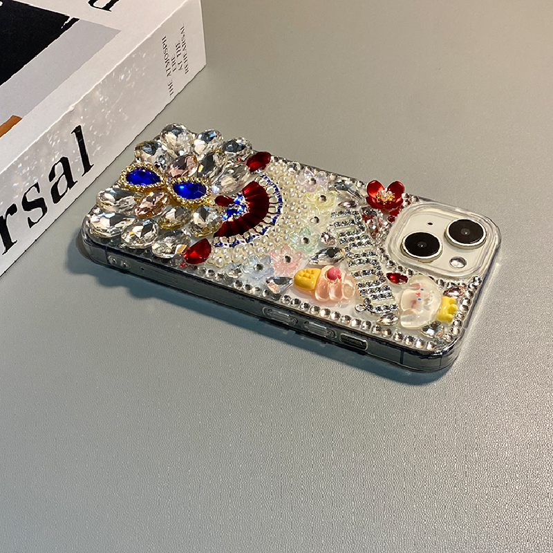 珍珠红色宝石适用opporeno15手机壳reno14立体reon13pro+水钻12花朵11女孩10韩系9高级感ace2透明7se十oppo女 - 图0