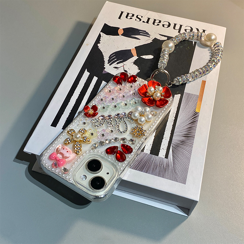 珍珠红色宝石适用opporeno15手机壳reno14立体reon13pro+水钻12花朵11女孩10韩系9高级感ace2透明7se十oppo女 - 图2