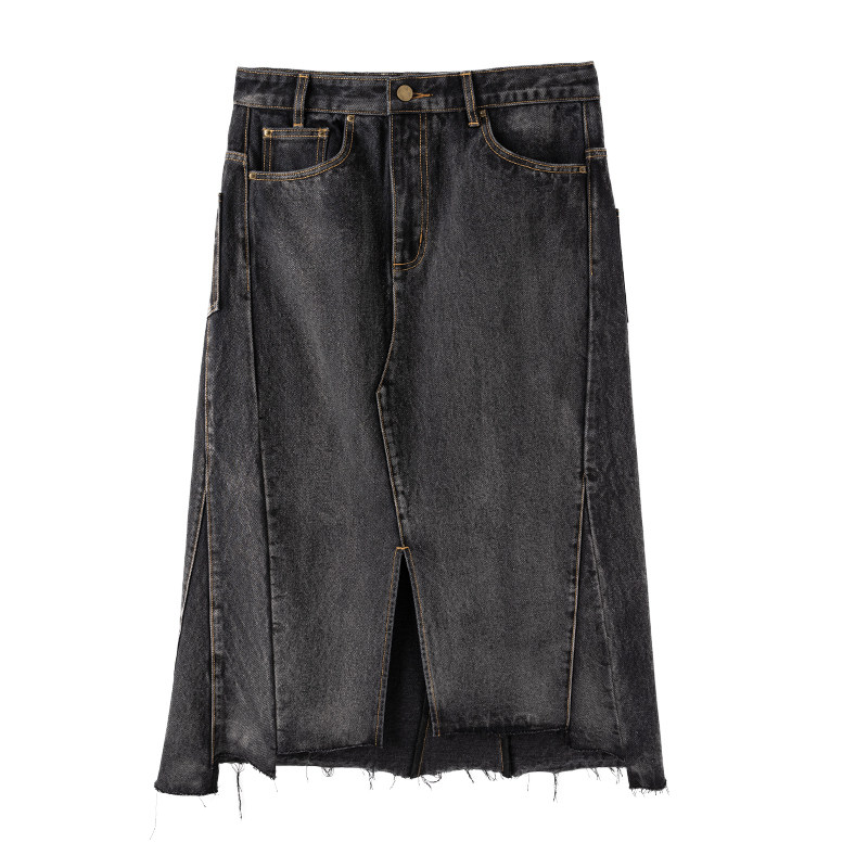 晶咕黑标JGGU女装款单品美式复古简约经典分割线小开叉牛仔半裙,淘宝优惠券,粉丝福利购,淘宝优惠卷