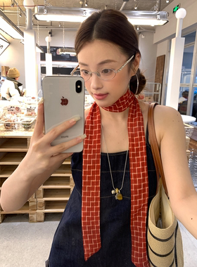 红色格子气质高级感丝巾