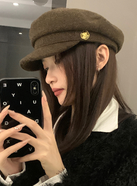 韩版英伦风女秋冬百搭帽子加厚