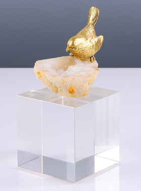 黄铜麻雀觅食轻奢风礼物水晶石