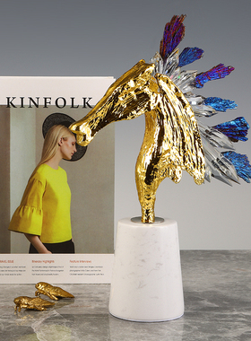 轻奢多彩水晶骏马头像家居摆件