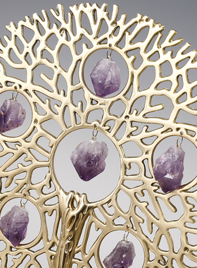 美式风黄铜树挂果实紫水晶石摆件