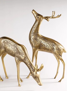 新中式全黄铜梅花鹿家居摆设客厅酒柜书架玄关办公室房间软装饰品