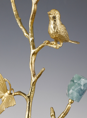 轻奢中式风黄铜飞鸟蝴蝶招财树