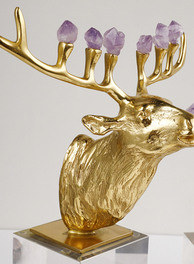 天然鹿角北欧风格招财黄铜水晶石