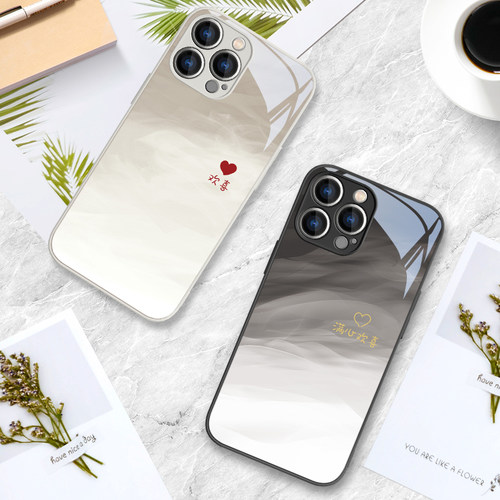 适用苹果15Promax手机壳iPhone17air新款13mini渐变11/16/14满心欢喜12时尚xs情侣xr小众x女款8plus全包玻璃7 - 图0