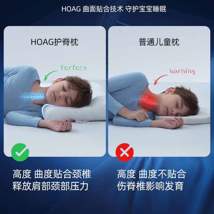 霍格Hoag儿童枕头1-3-6-10岁护脊防驼背四季通用宝宝多功能成长枕,淘宝优惠券,粉丝福利购,淘宝优惠卷