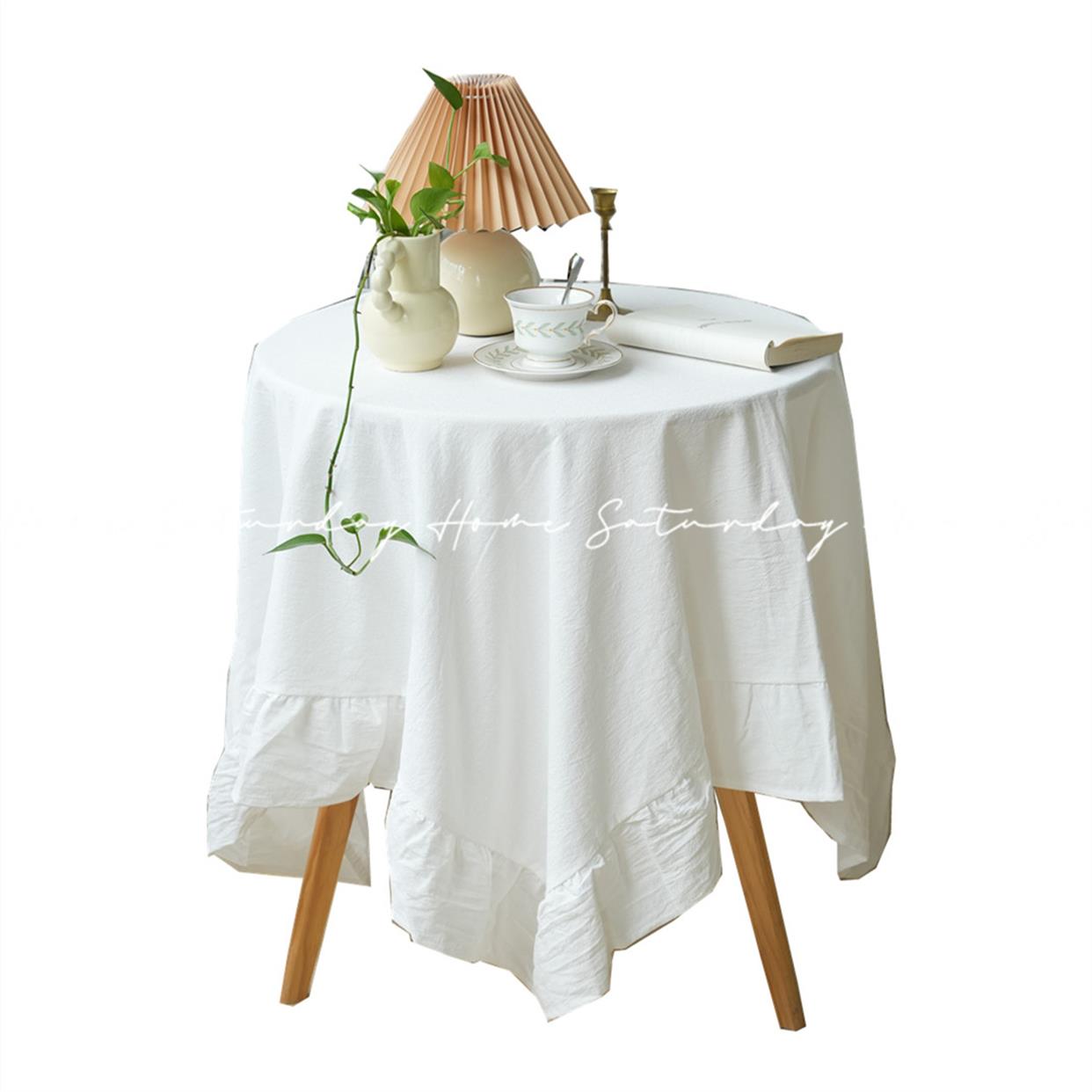 自制白色纯色荷叶边少女心桌布ins风装饰圆桌长方桌子桌布 - 图3