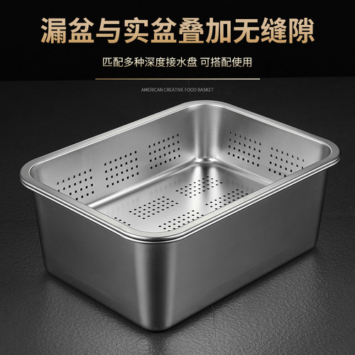 304不锈钢沥水盆长方形带孔漏盆 商用大号洗菜盆沥水筐沥油盘方盆 - 图1