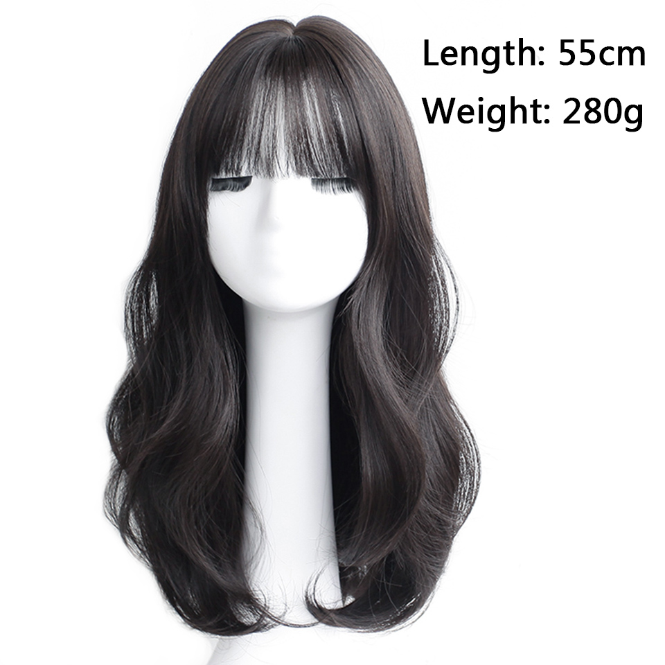 Long  curly synthetic wig with center bangs dark brow 2023 - 图0