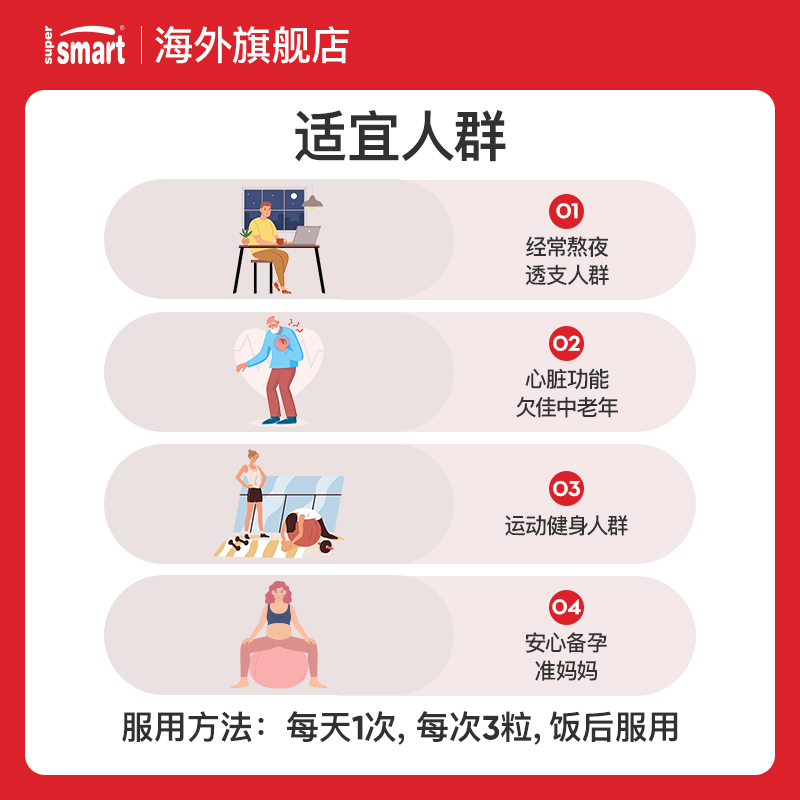 SuperSmart进口复合辅酶Q10胶囊护心脏保健中老年心脏肌牛磺酸 - 图3