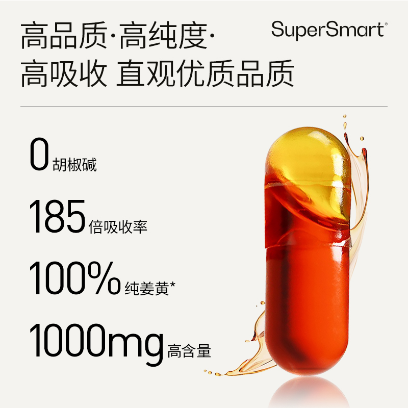 SuperSmart熬夜护肝关节保养痛经解酒姜黄素溶液胶囊法国荷兰-图0