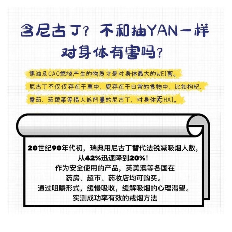 英国版小蓝盒无糖尼古丁戒烟口香糖 薄荷 4mg 96颗 咀嚼片 - 图2