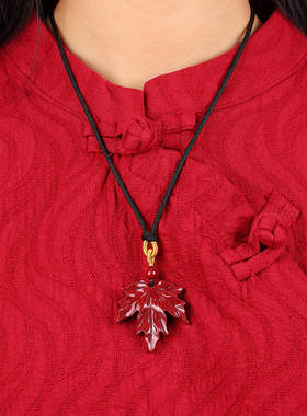 原矿朱砂枫叶吊坠项链紫金砂护身