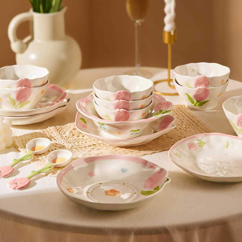 小清新餐具釉下彩碗碟陶瓷米饭碗家用高颜值盘子菜盘汤碗面碗,淘宝优惠券,粉丝福利购,淘宝优惠卷