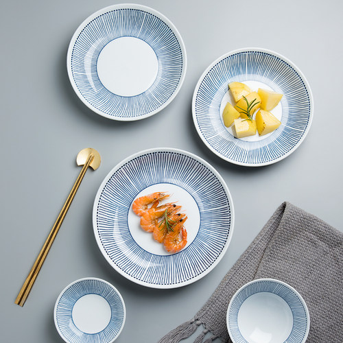 粉墨居舍日式釉下彩陶瓷盘子菜盘家用餐盘碟子陶瓷餐具碗盘苍草 - 图0