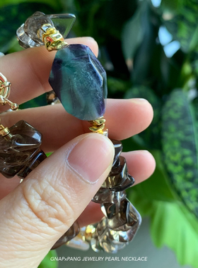 浮光曜金浓茶晶莹石珍珠手链