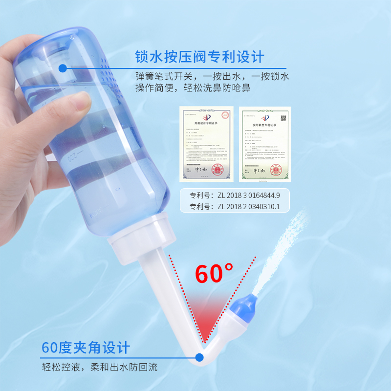 NATON/纳通鼻部冲洗器鼻炎鼻塞家用成人生理盐水套装便携洗鼻器 - 图0