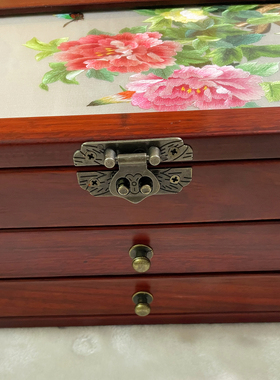 首饰盒实木中式客厅首饰盒刺绣