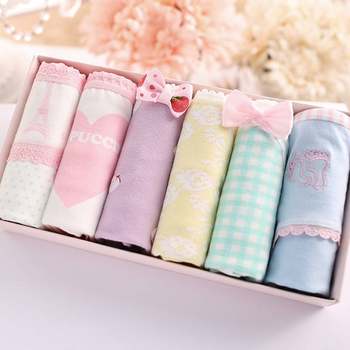 CD pure cotton underwear women's gift box, pure cotton fabric, cute Japanese girl's briefs, women's 6-pieces.